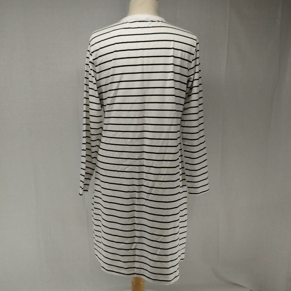 NWT Old Navy LS Knee Length Crew Neck T-Shirt Dress White w/ Black Stripe Sz XL - Picture 4 of 8